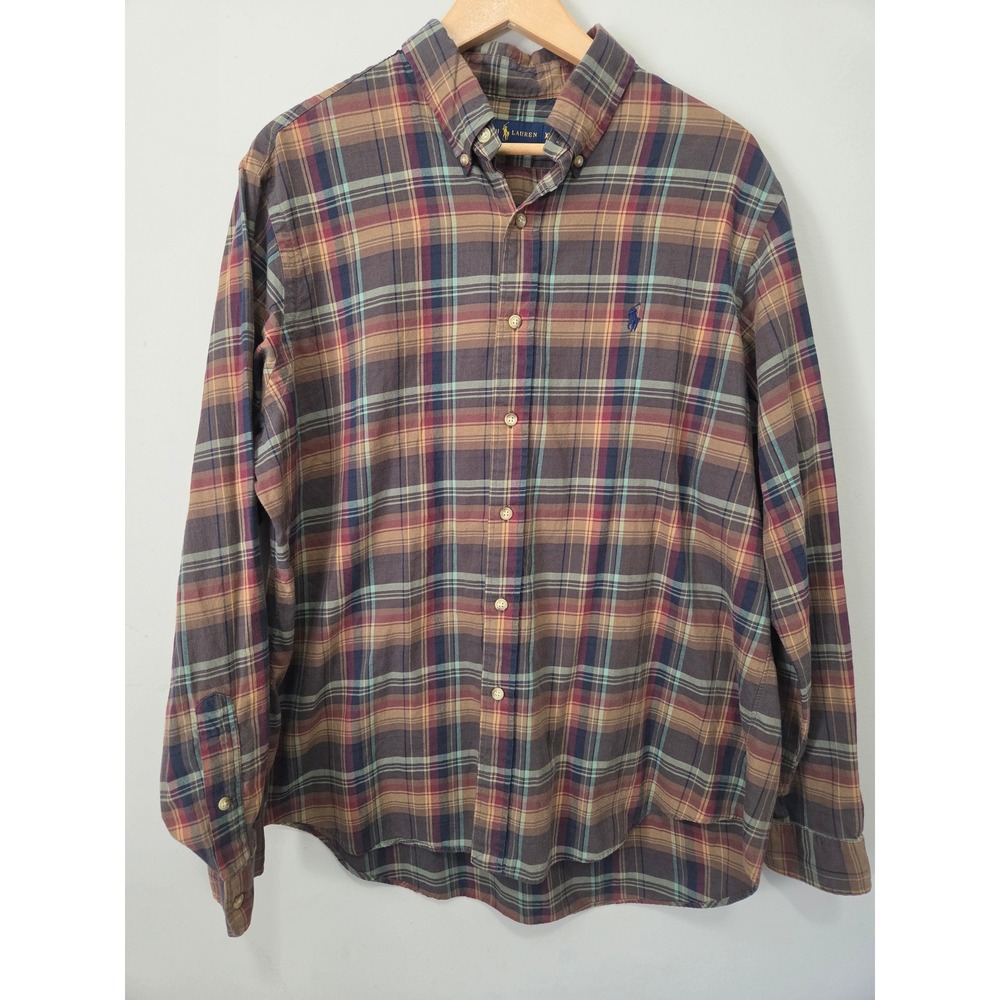 Polo Ralph Lauren Mens XL Plaid Button Down Shirt Long Sleeve Cotton Brown Multi